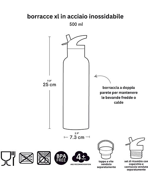 A Little Lovely Company Borraccia Termica in Acciaio Inossidabile - 500 ml - Pirati Borracce non Termiche